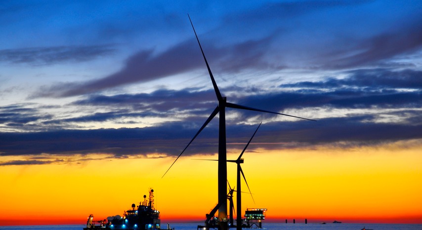 Windturbine at Sea Dusk|Health and Safety North Wales|www.spsafteysewrvices