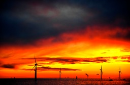 Windturbines at Sea Red Sky|Health and Safety North Wales|www.spsafteysewrvices